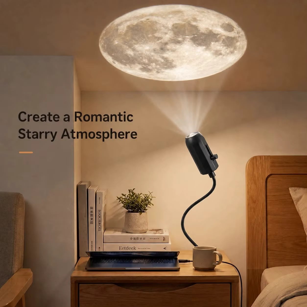 Lampe Projecteur de Planètes et Ciel Étoilé USB avec Bras Flexible à 360° et 6 Diapositives Interchangeables