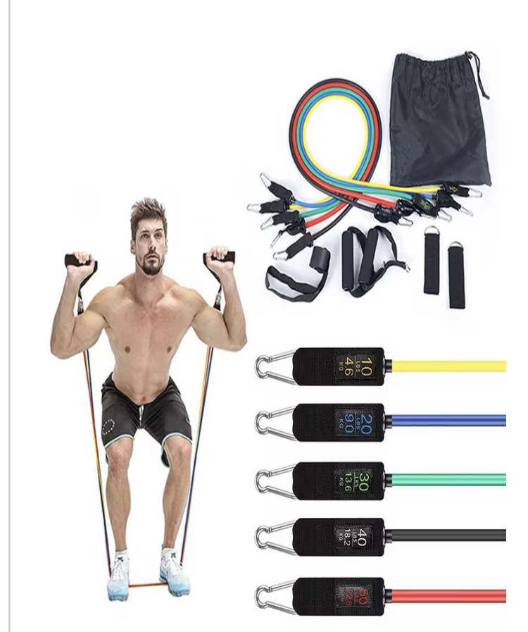 Bandes d'exercice avec poignées Ensemble de 11 pièces Comprend Une Affiche d'entraînement de Bande de résistance en Prime - 5 Bandes d'entraînement combinent jusqu'à 125 LB de Musculation Yoga physiqu