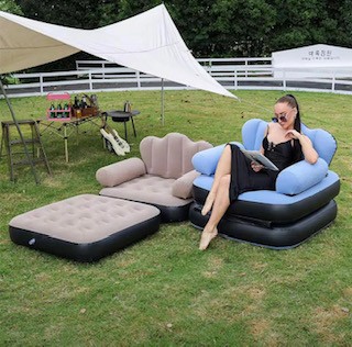 Canapé gonflable | Polyvalent 5 en 1 gonflable accoudoir en forme de L Lounge Sofa Bed | Chaise longue floquée paresseuse pour salon intérieur et balcon patio extérieur