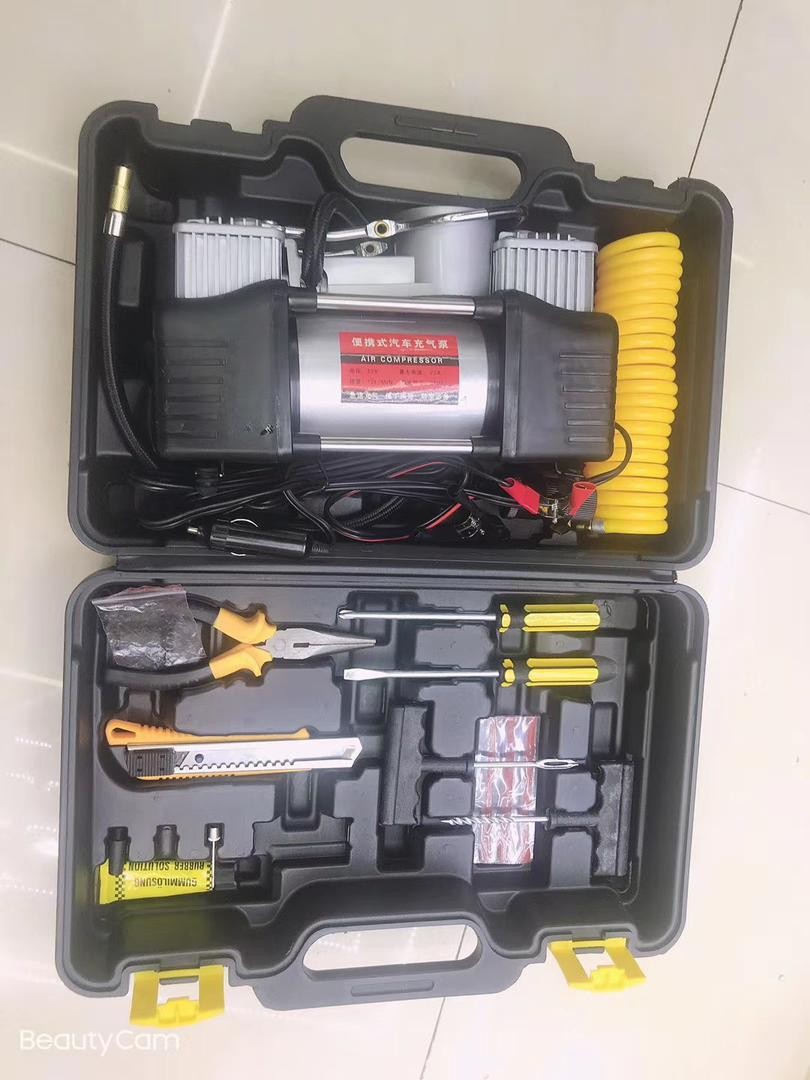 GSPSCN Pompe Gonflable Portable À Double Cylindre, Avec Valise, Compresseur D'air Pour Voiture, 12 Volte, Avec Boîte À Outils, Double Cylindre