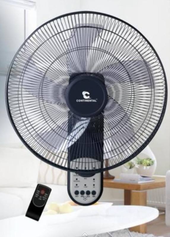 Ventilateur Mural Continental18″ Oscillation à 90° – 3 Vitesses – Inclinaison réglable + Télécommande – Gris