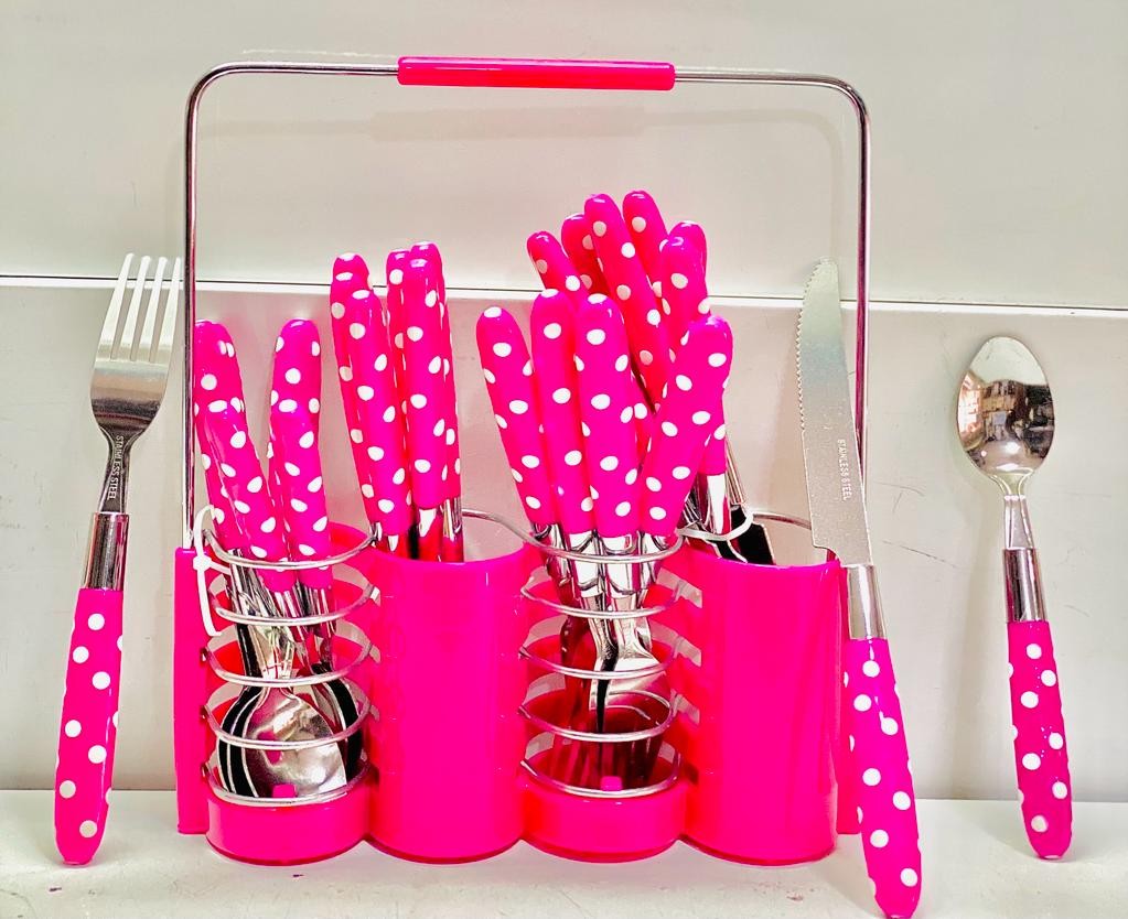 Ensemble De 24 Pièces En Plastique Poignée, Ensemble De Vaisselle, Couteau De Table En Acier Inoxydable Fourchette Cuillère À Café Couverts Ensemble