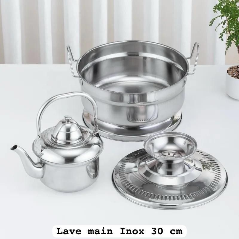 Ensemble bouilloire et grand bol lave-main en inox
