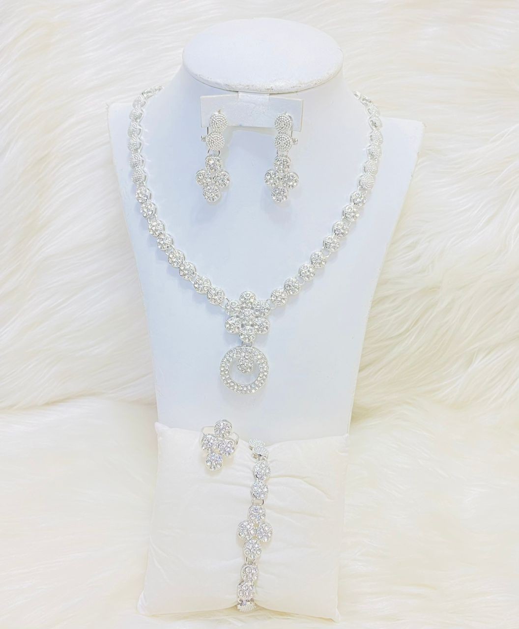 Mariage Argent Cristal Perle Filigrane Collier Boucles D'oreilles Ensemble De Bijoux De Mariée