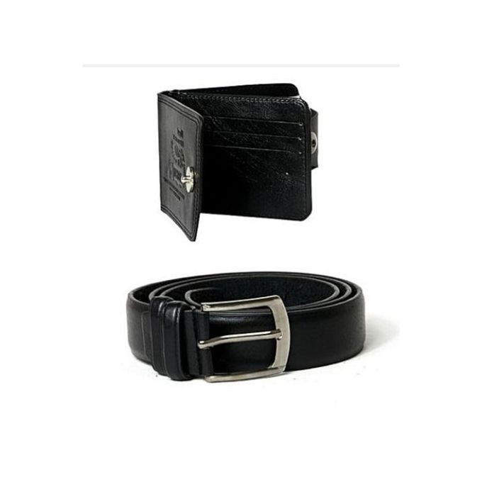 Pack Portefeuille Simili Cuir Noir + Ceinture Simili Cuir Noire