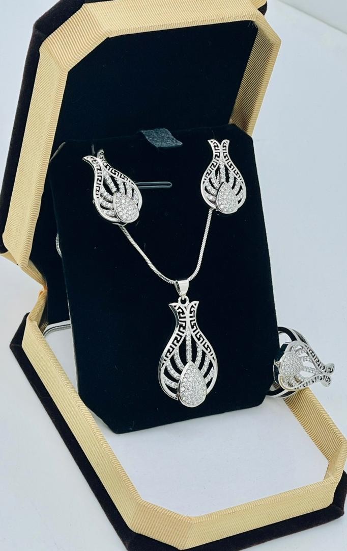 Parure Bijoux Cristal  Blanc Argent Fin Rhodié