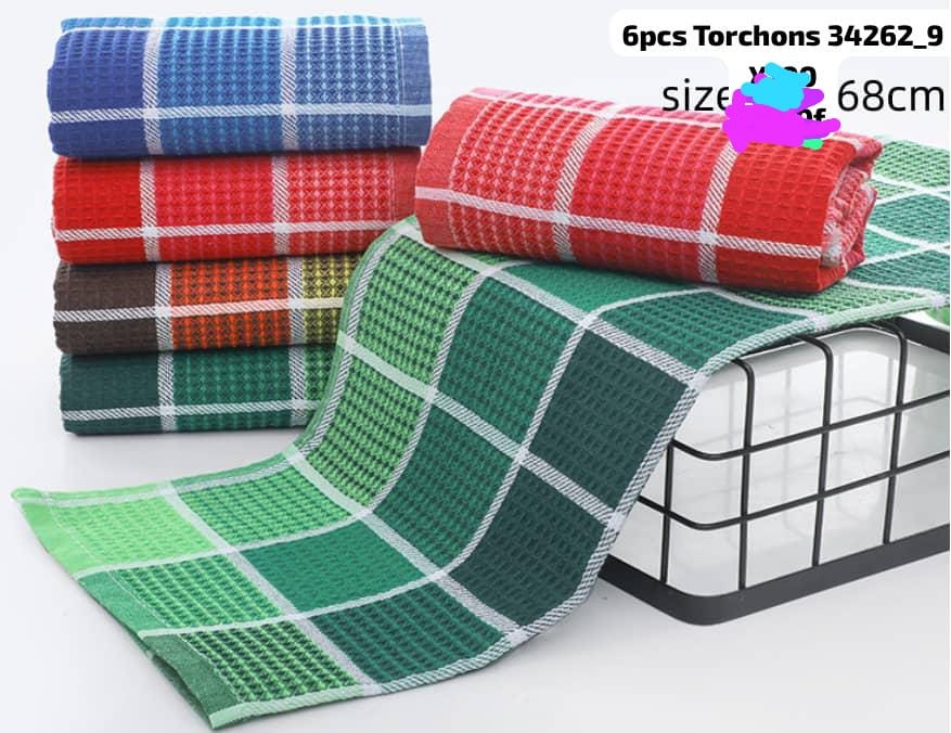 Torchon en Coton Modèle en Carreaux Paquet de 12 Pièces