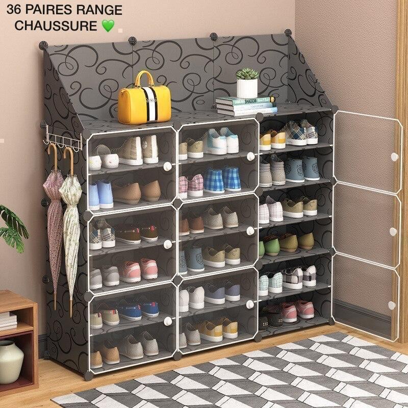 Armoire À Chaussures Modulaire 36 Paires, Panneau En Plastique, Cadre En Acier, Bricolage, Organisateur De Placard Assemblé, Étagère De Rangement Pour Chaussures