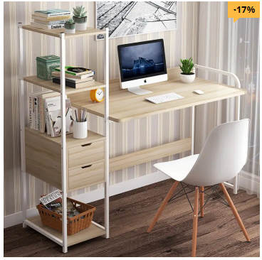 Bureau d’ordinateur en bois massif, meuble de bureau et de maison, avec étagères de rangement, table de jeu d’angle Taille: 80*58 *(90-130)