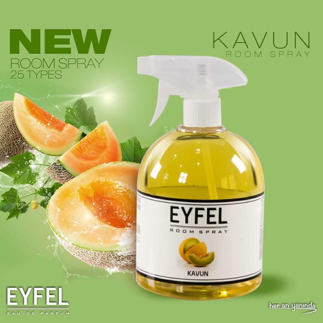 Parfum Room Spray Eyfel  Bogurtlen Tropik Kavun Seftali Poudra, Gul, Vanilya, Okyanus  beyazza Sakiz  Kardelen  Deniz Ananas Mango Kiraz Karamel çilek  Lavanta 500ml