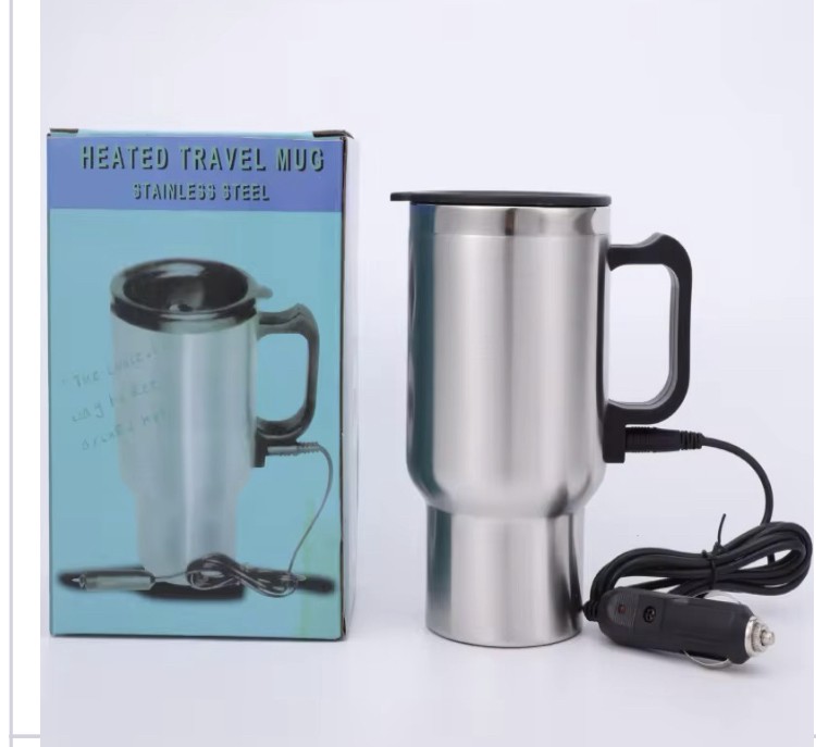 Bouilloire électrique de charge de voiture 12V Thermos chauffant en acier inoxydable Tasse à café de voyage 450 ml, Argent