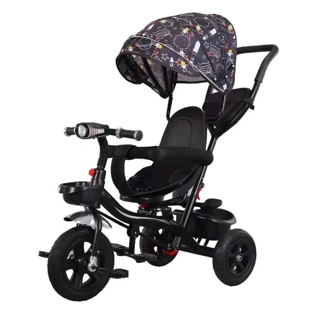 Tricycle 4 en 1 à 4 roues pour enfants avec parapluie Roue en caoutchouc Tricycle pour enfants Tricycle pour bébé garçon Tricycle pour enfants avec poignée de poussée