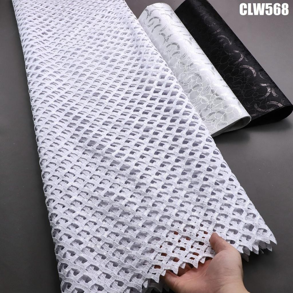 Tissu Nigérian En Dentelle Blanche Pour Robe De Mariée  Broderie De Haute Qualité  Lacets De Cordon Guipure Soluble Dans L'eau