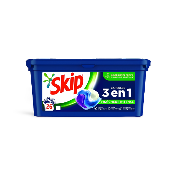 Skip 3 en 1 Lessive Capsules Fraîcheur Intense 26 Capsules  702 g
