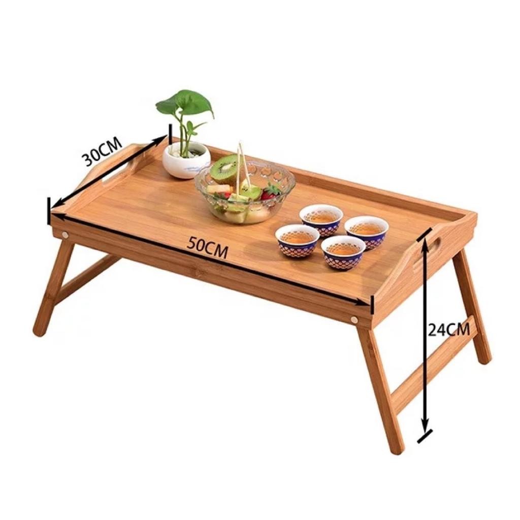Plateau TV En Bambou Avec Poignées Et Pieds Pliables Pour Le Dîner, Le Petit Déjeuner Et Le Lit – 50 x 30 cm
