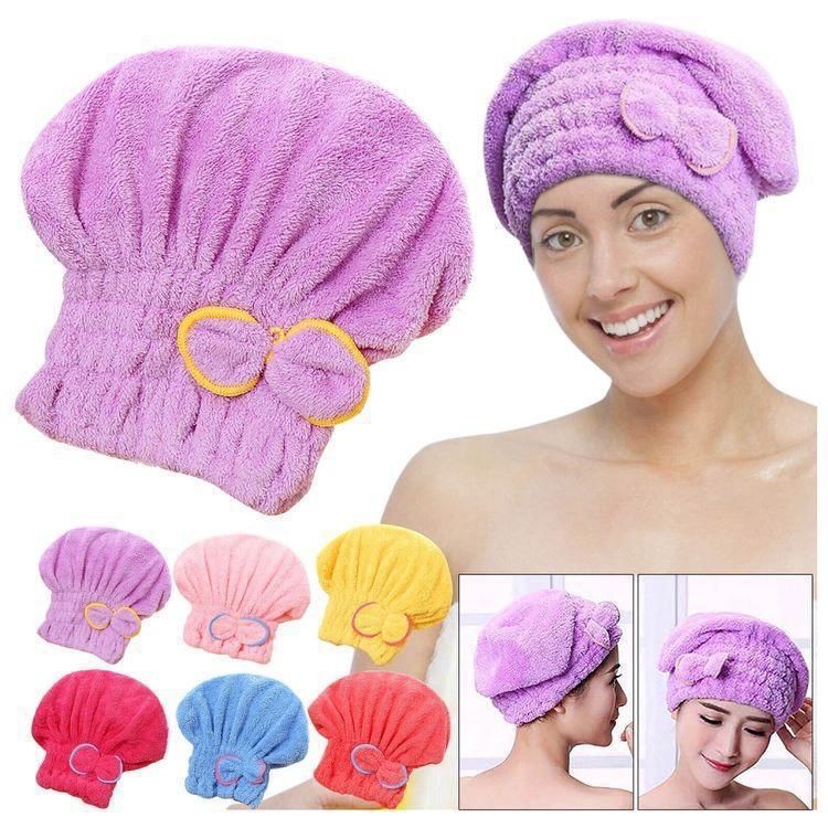 Serviette Enveloppante Pour Cheveux Bouclés Avec Nœud Papillon, Turban Super Absorbant Pour Sécher Les Cheveux Longs Et Épais