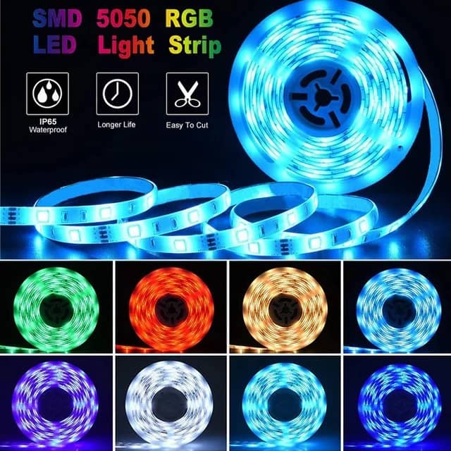 Ruban LED 5m USB chambre bande leds decoration 5050 RGB Lumiere Bluetooth avec App Contrôle Ruban Auto-adhésif pour Chambre Maison Cuisine [Classe énergétique A]