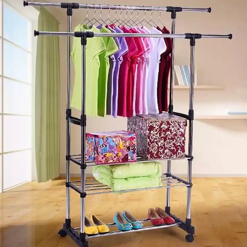 Paneth Porte-Manteau Double Pôle intérieur Et Extérieur Etendoir En Acier Inoxydable Séchage Rack Porte-Manteau Debout Libre