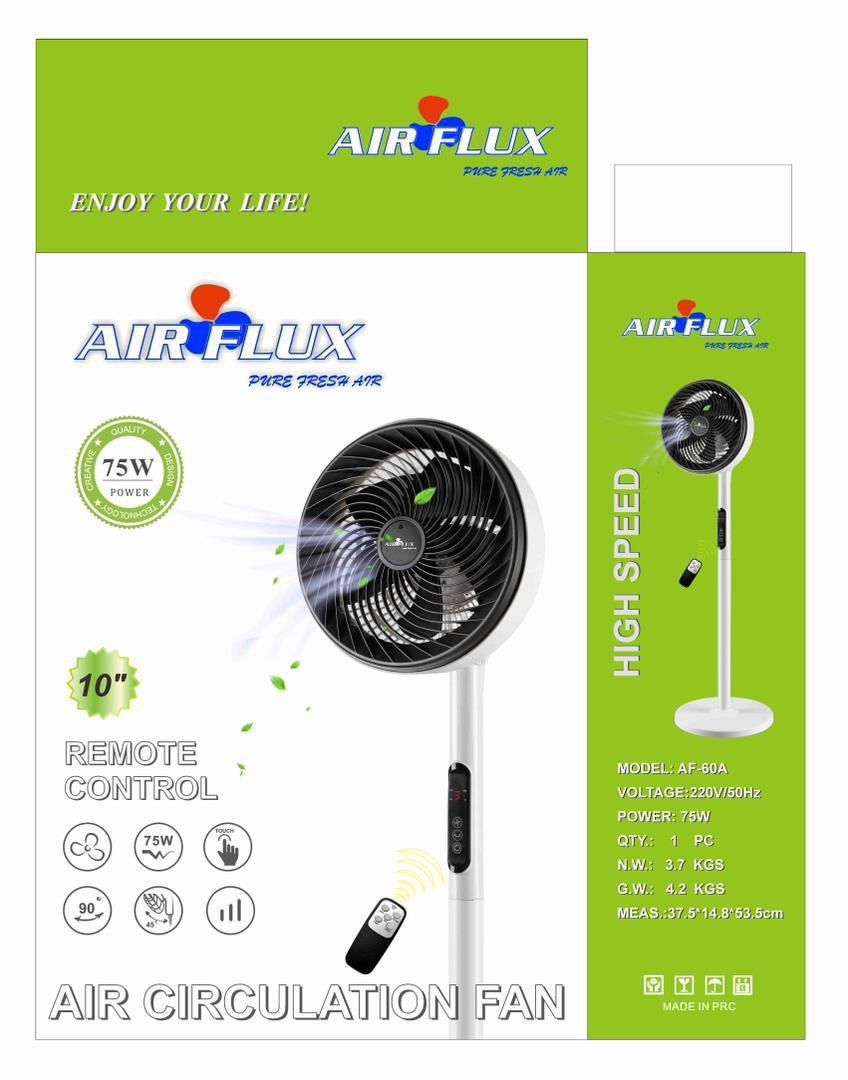 Ventilateur sur pied multidirectionnel avec télécommande, design moderne, tête inclinable, 3 vitesses, ventilateur multidirectionnel