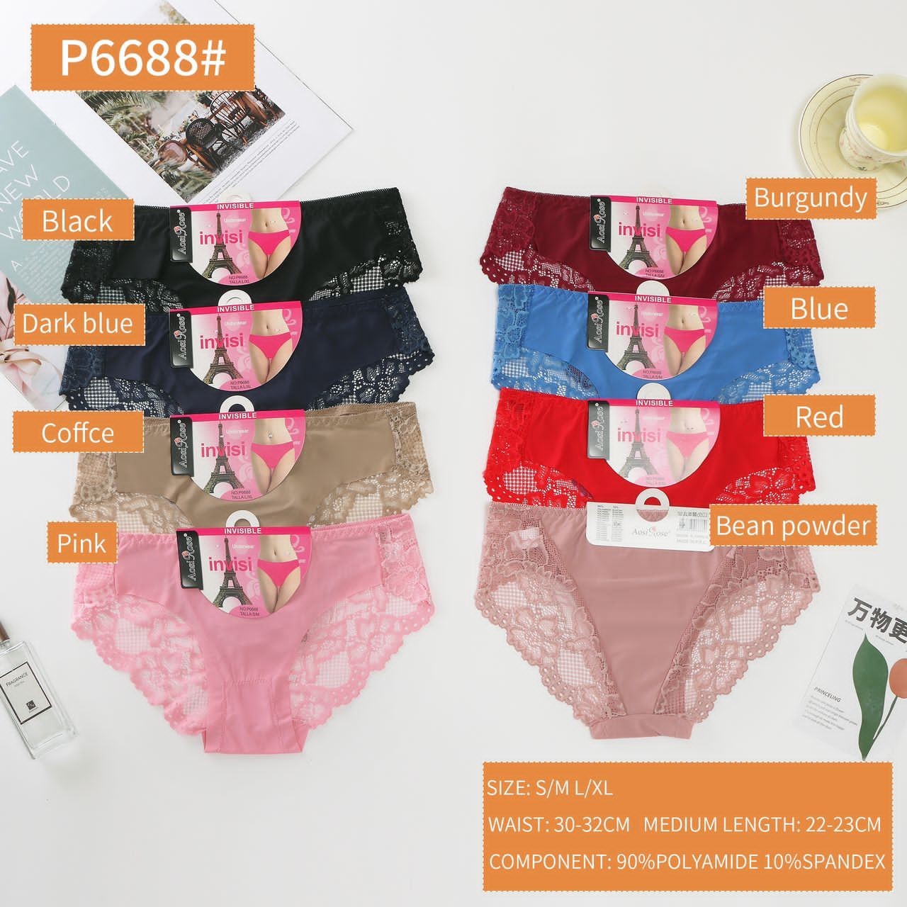 Lot De 12 Slips En Dentelle - Fashion, Culotte Sexy En Dentelle Pour Femme, Sous-Vêtement Taille Basse, Amissié, Couleur Unie, Confortable, Doux, Lingerie Féminine