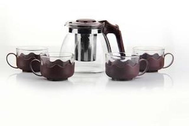 Ensemble Théière plus 4 tasses en verre
