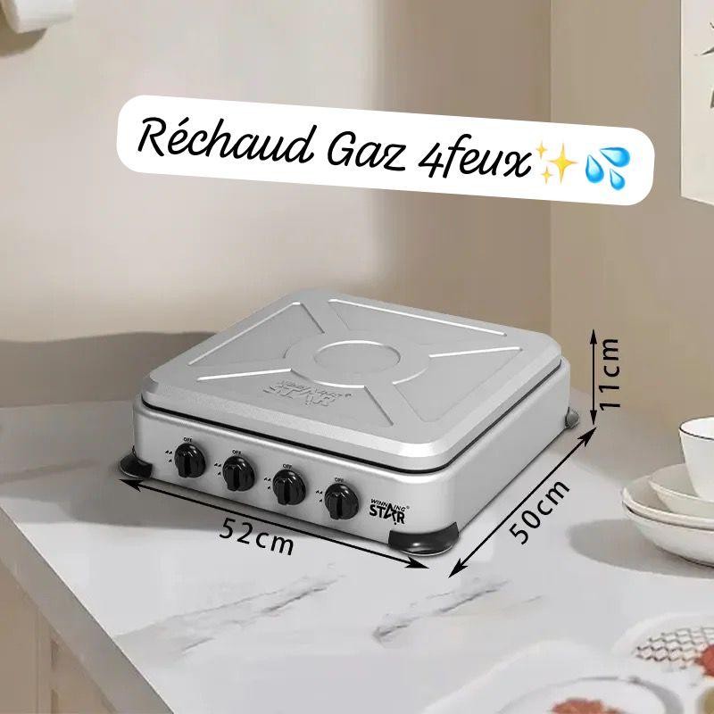 Cuisinière À Gaz 4 Flames Réchaud 5,5 Kw Avec Couvercle Plaque Cuisson, Cuisinière De Table 4 Feux Avec Couvercle Strié En Inox