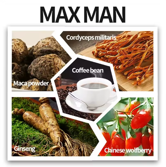 Men’s Coffee Maxman Aphrodisiaque et Vitalité Infinie Bio à base de plantes, café énergétique pour hommes, café maca