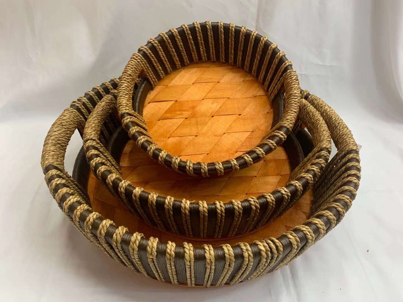 Ensemble De 3 Panier Utilitaire À Usage Commun Inuit, Plateau À Gâteaux De Forme Ronde Et Carrée En Osier, Pour Fruits, Légumes, Pain, Panier En Bois