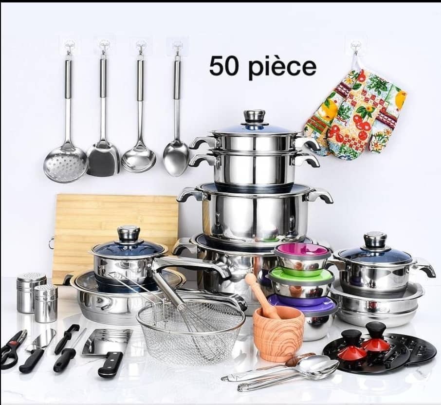 Ensemble D'ustensiles De Cuisine 50 Pièces En Acier Inoxydable Allemand