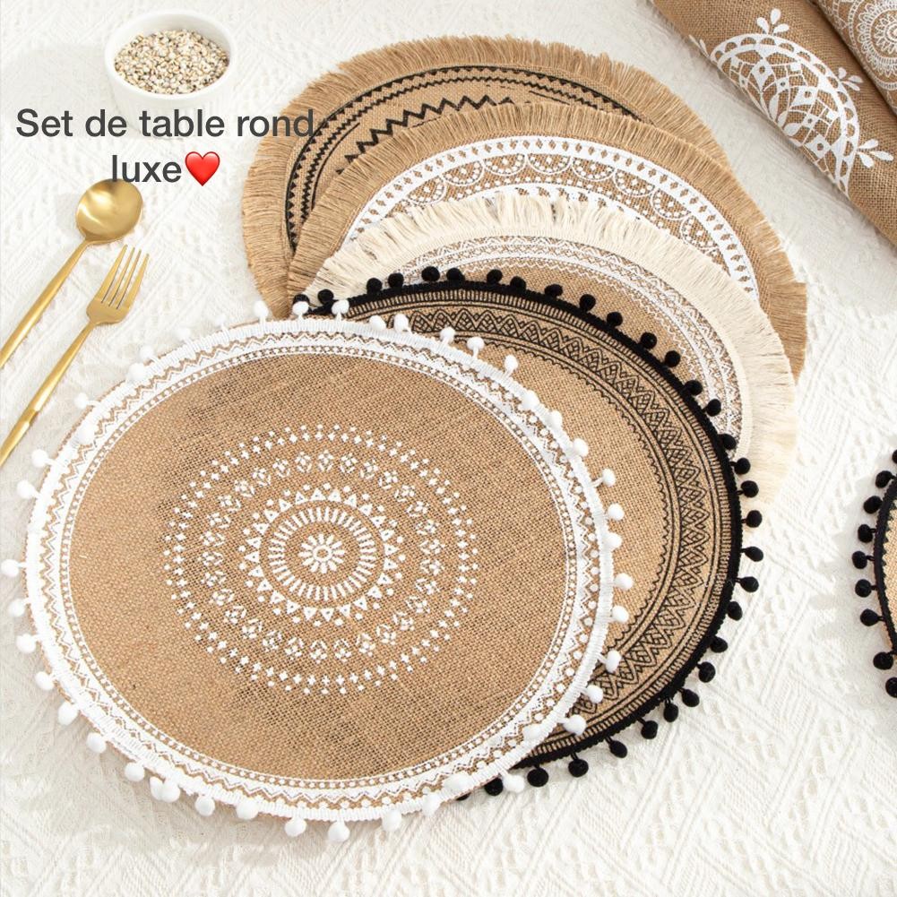 Pack De 6 Napperon De Table En Toile De Jute, Imprimé, Multifonctionnel, Rond, Broderie En Dentelle, Style Nordique, Vase Antidérapant