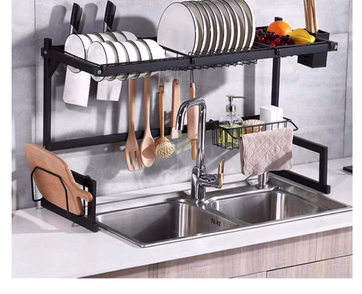 Egouttoir A Vaisselle Sur Evier, Egouttoir Vaisselle Cuisine Inoxydable Cuisine Rack Évier Plat Vaisselle Cuisine Fournitures De Stockage  85cm  Double Slot