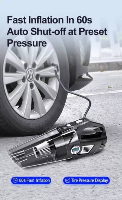 Aspirateur De Poussière Et Gonfleur Pneu 4 En 1, Aspirateur Multifonction Pour Voiture, Pompe De Gonflage Avec Affichage Numérique, Compresseur D'air Portable Pour Voiture A Double Usage