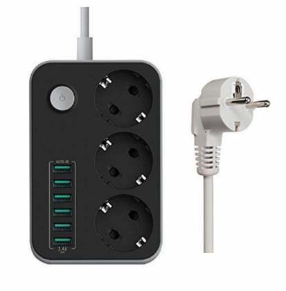 Multiprise à courant électrique - 3 prises - 6 ports USB